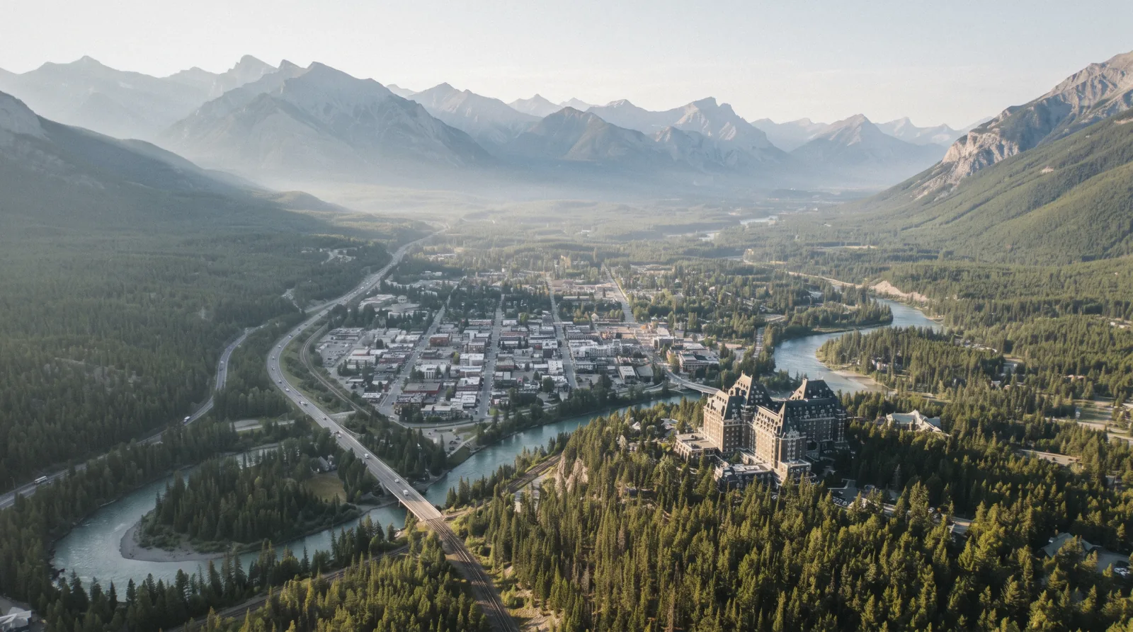 An interactive Banff map with pins for the townsite, gondola, lakes and canyon trails across the Bow Valley.